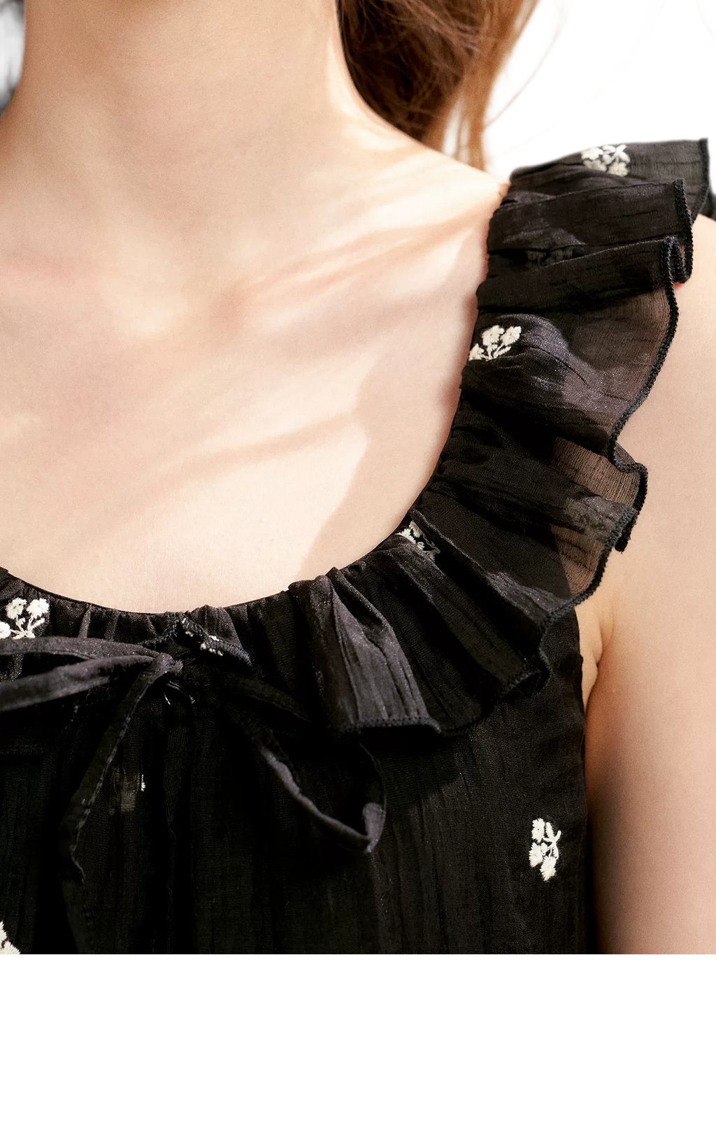 Tencel Embroidered Ruffle A-line Dress