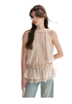 Chiffon Lace Halter V-Neck Blouse