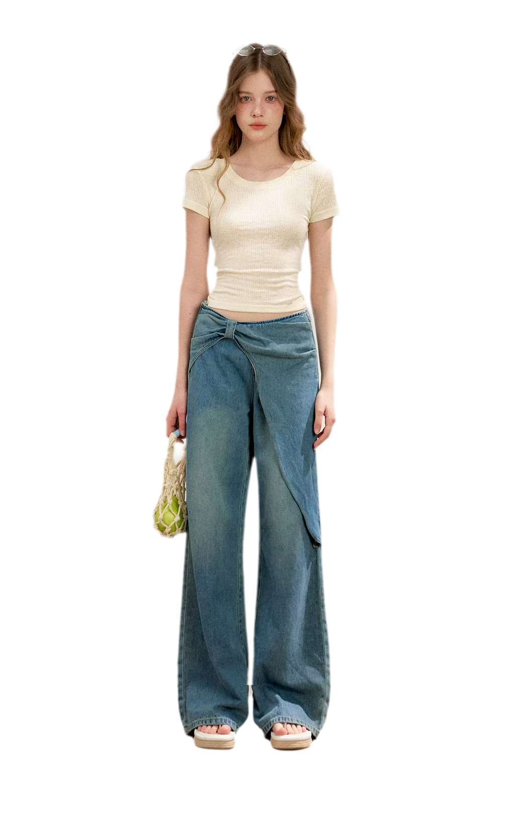 Soft Cotton Wide-Leg Jeans with Bow Detail
