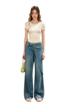 Soft Cotton Wide-Leg Jeans with Bow Detail