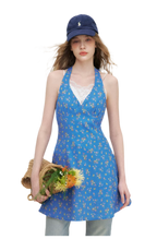 Romantic French Halter V-neck Floral Dress