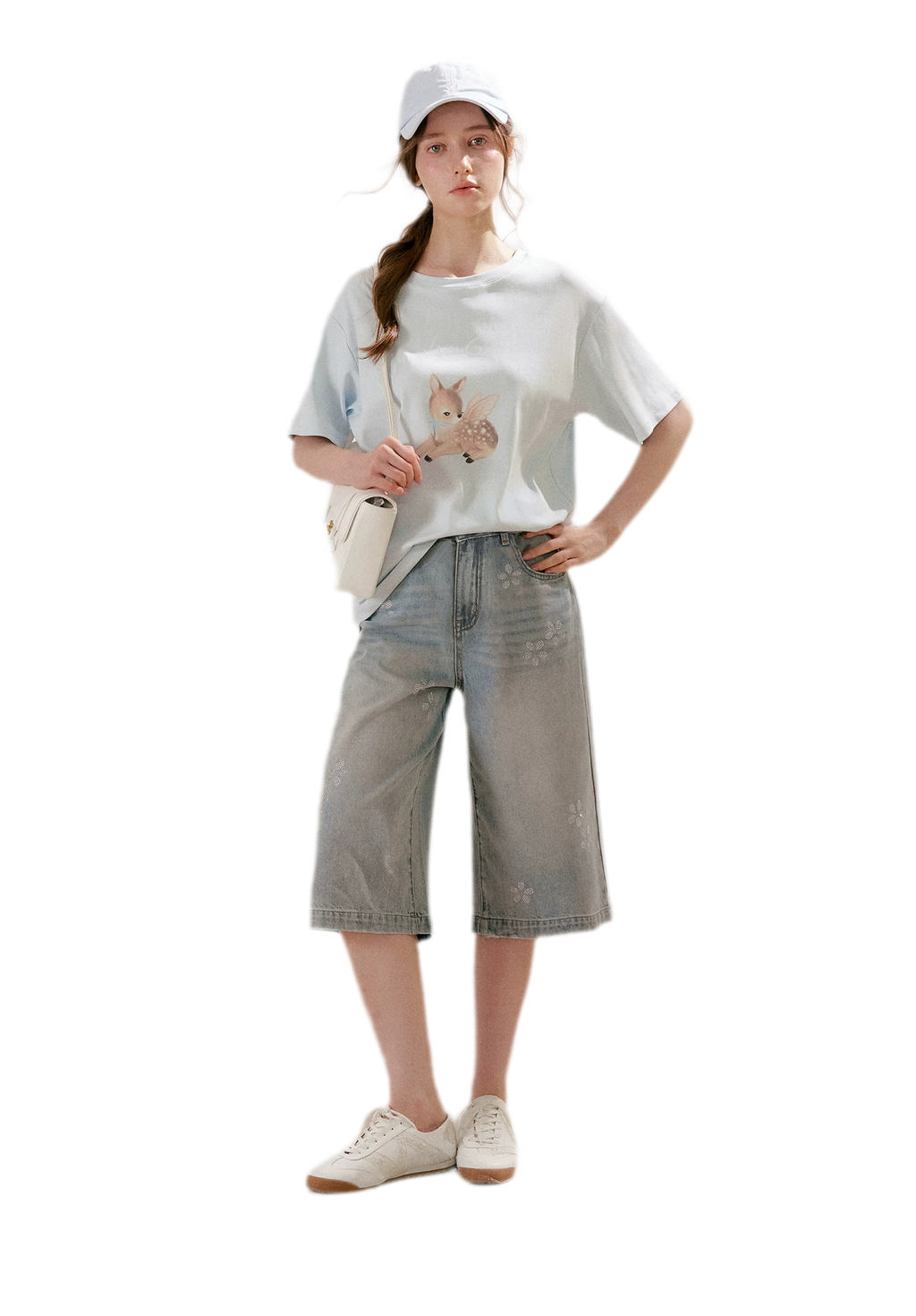 Rhinestone Floral Denim Culottes