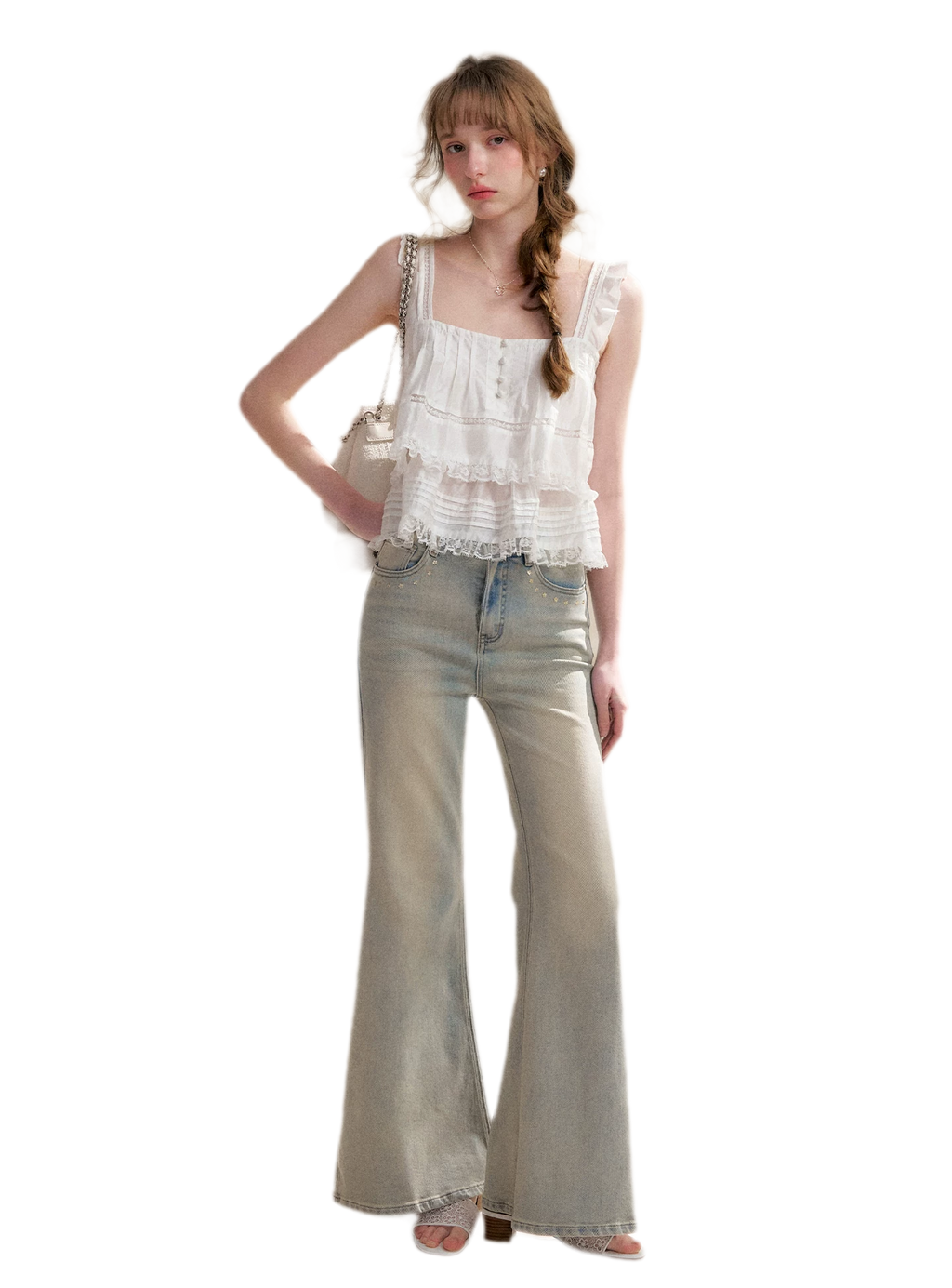 Five-Petal Sequin Flare Jeans