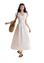 French Lace Puff Sleeve A-Line Dress