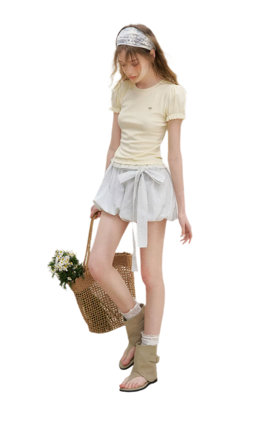 Bow Tie Elastic Waist Casual Shorts