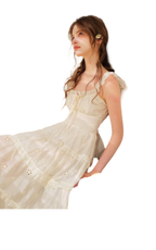 Embroidered Floral Tie-Waist Dress