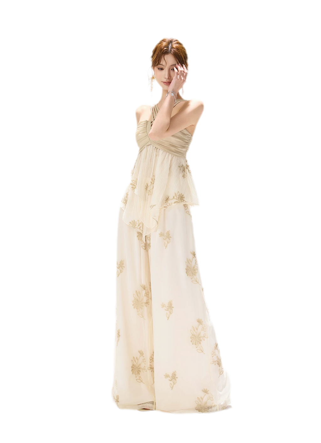 Embroidered Chiffon Halter Set