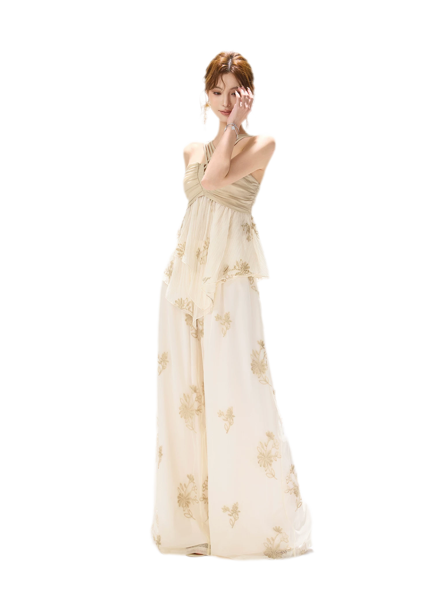 Embroidered Chiffon Halter Set