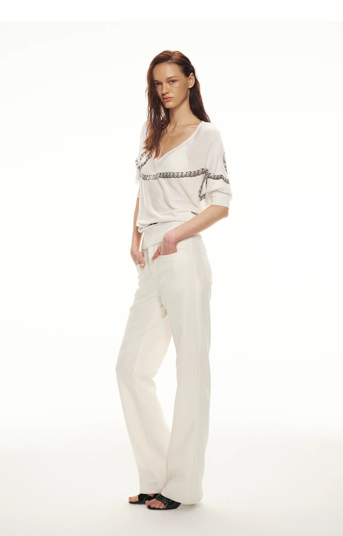 Classic Off-White Slim Straight Trousers