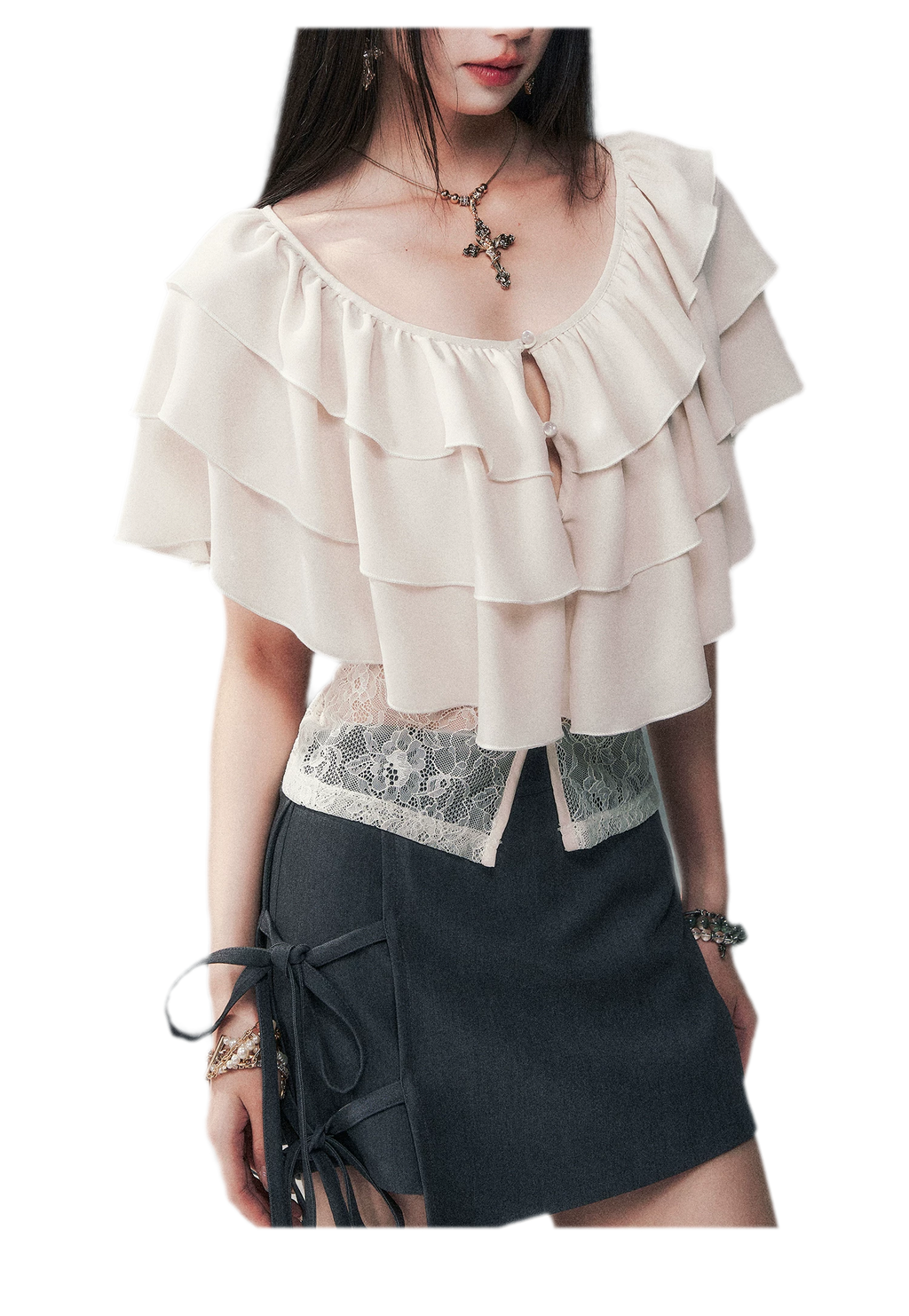 Milk Almond Ruffle Blouse