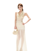 Golden Sun Halter Dress