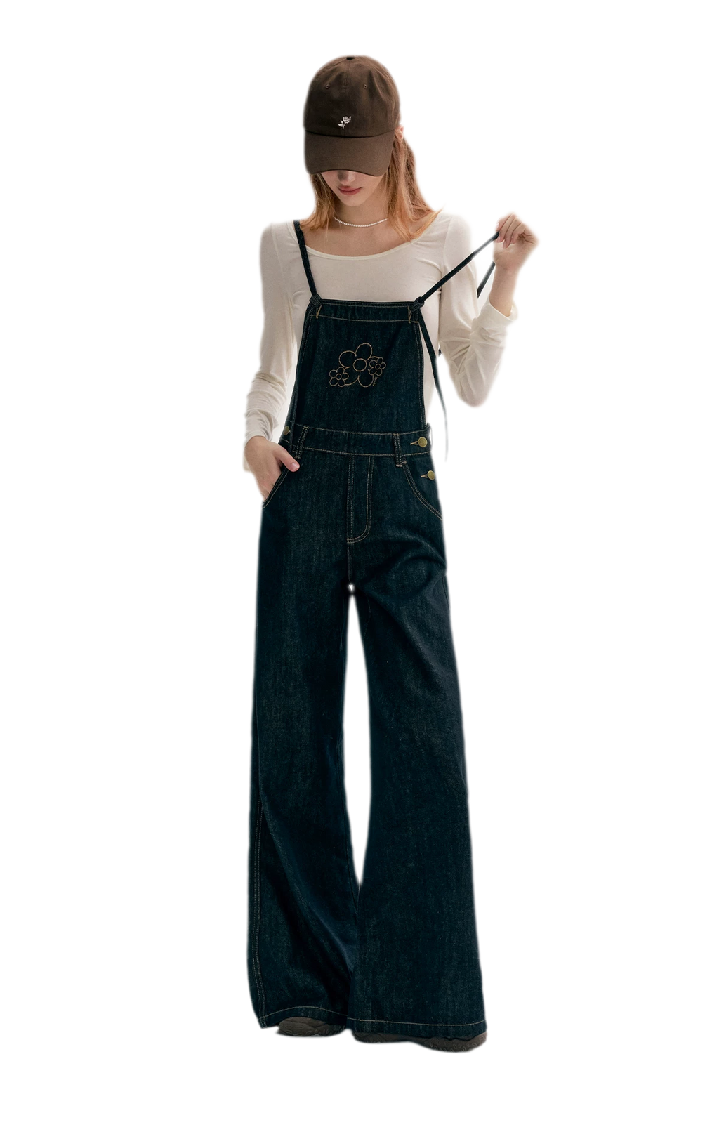 Contrast Floral Denim Overalls