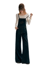 Contrast Floral Denim Overalls