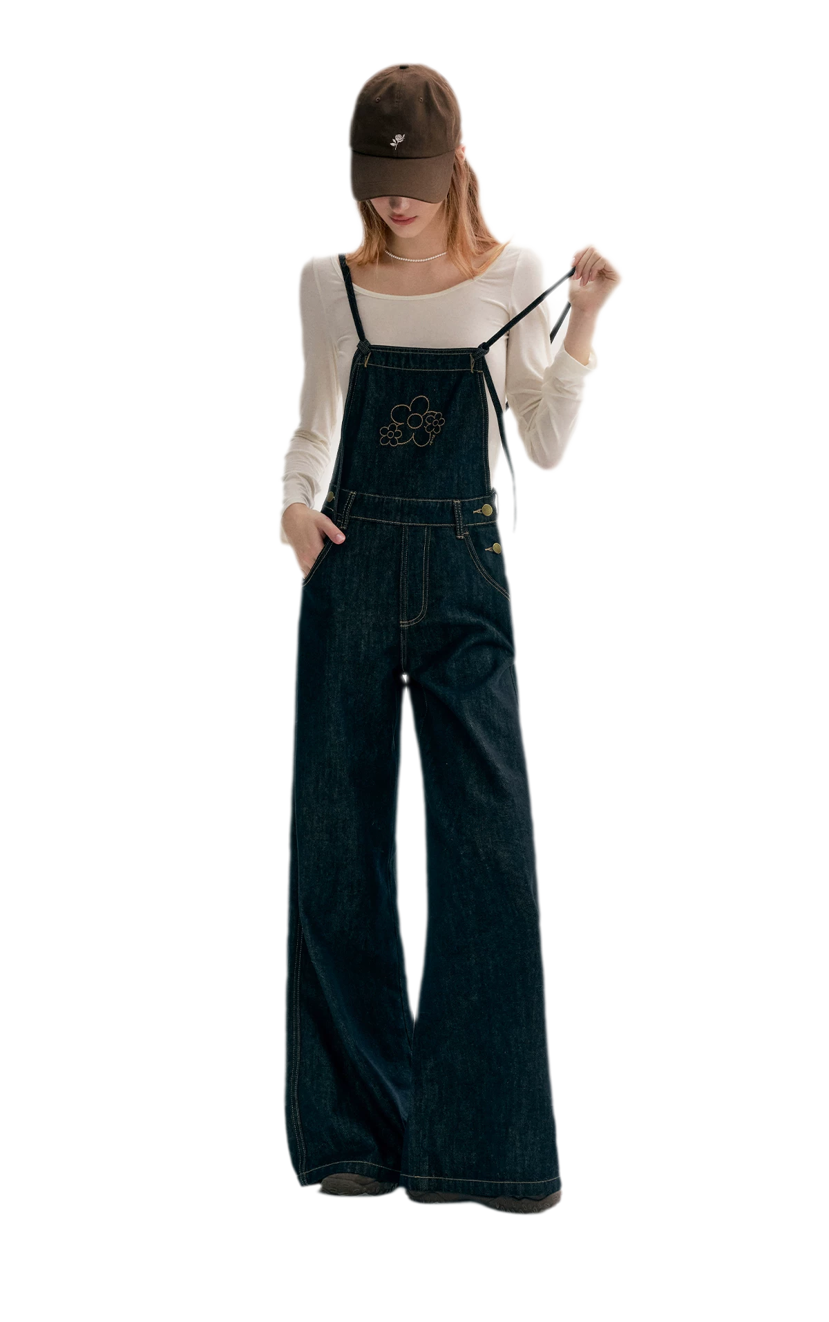 Contrast Floral Denim Overalls