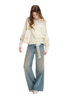 Lace-Trimmed Wide-Leg Denim Pants