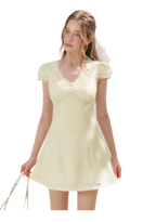 Lace V-Neck Short Sleeve A-Line Dress
