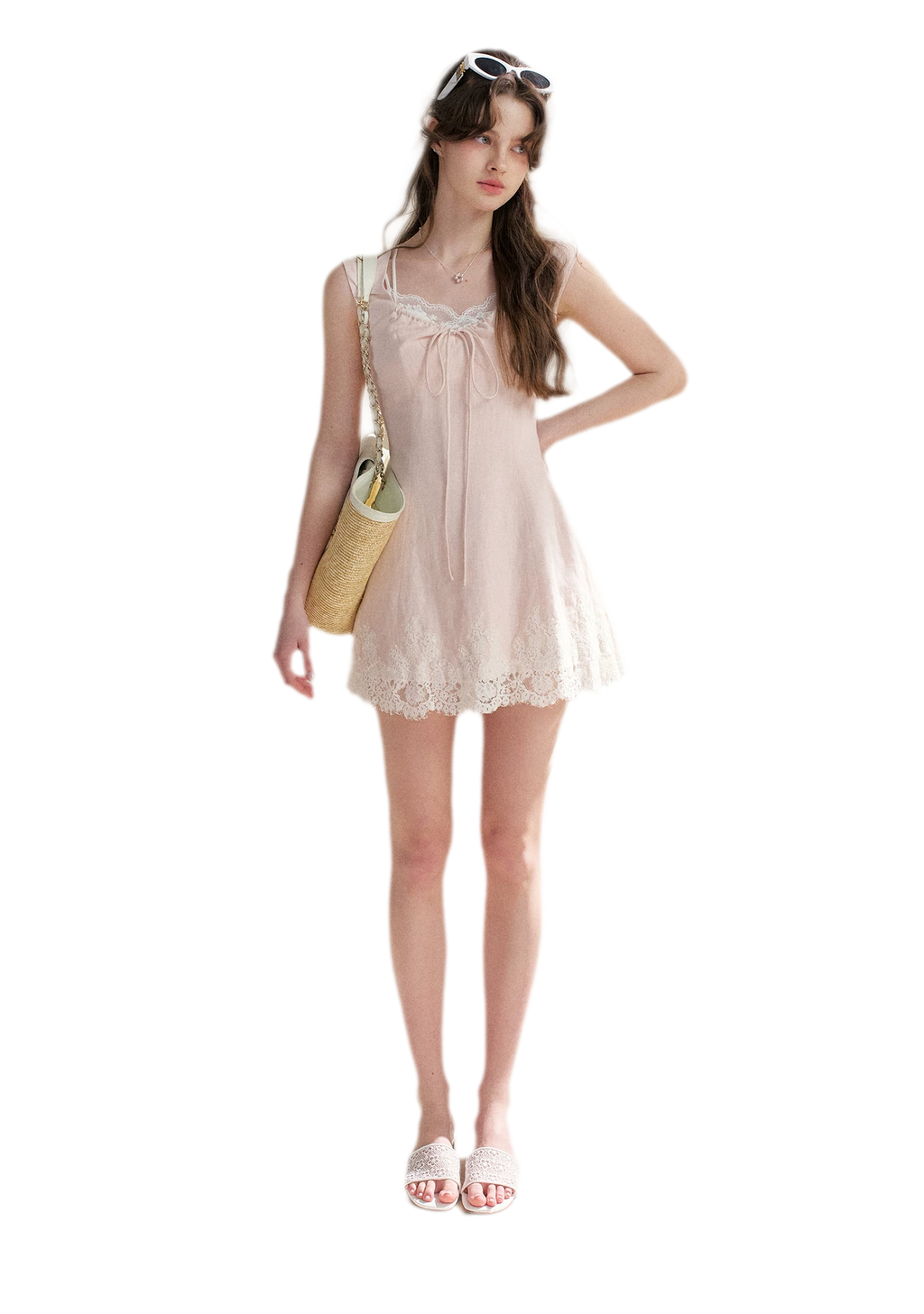 Lace Trim A-Line Short Dress