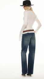 Classic Vintage Washed Distressed Wide-Leg Jeans