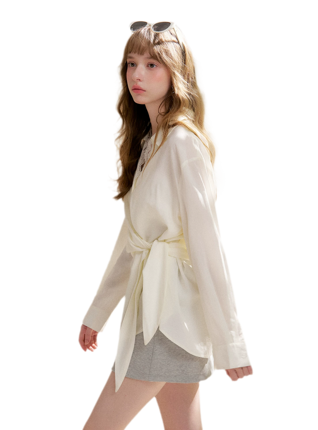 Tencel Lace V-Neck Long Sleeve Shirt