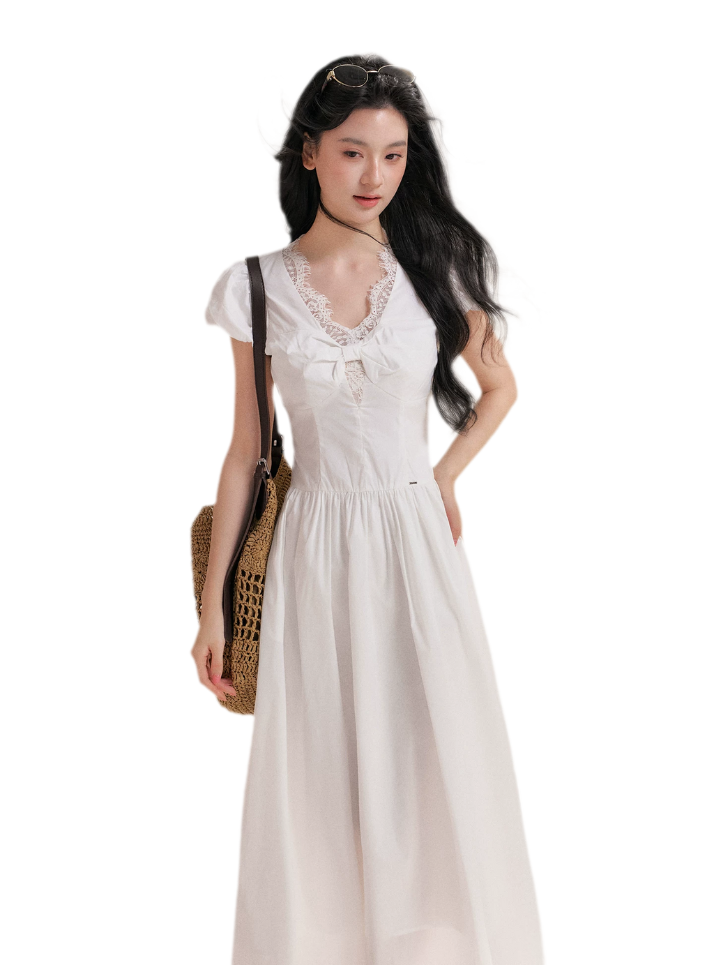 French Lace Puff Sleeve A-Line Dress