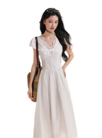 French Lace Puff Sleeve A-Line Dress