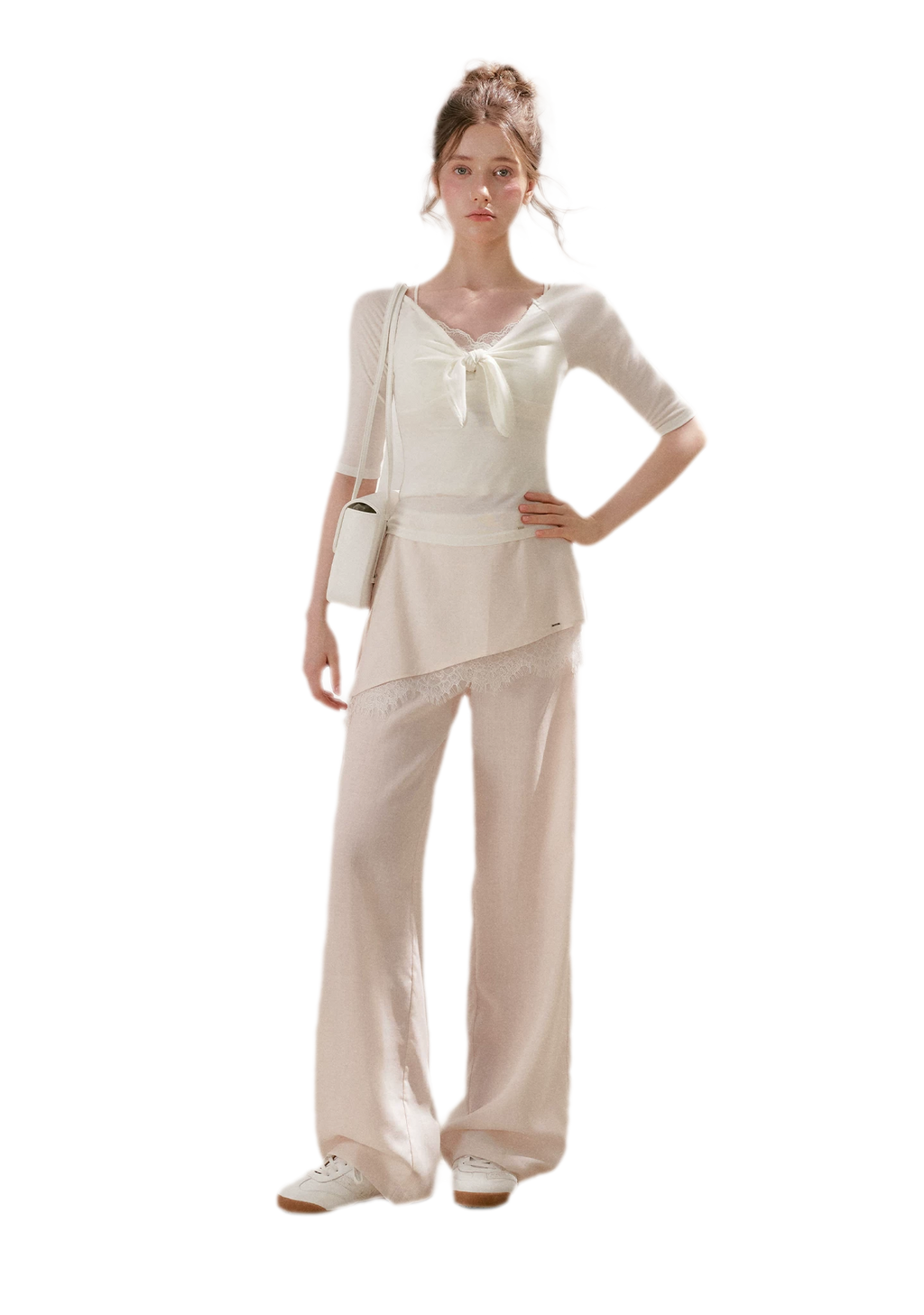 Lace Detail Casual Wide-Leg Pants