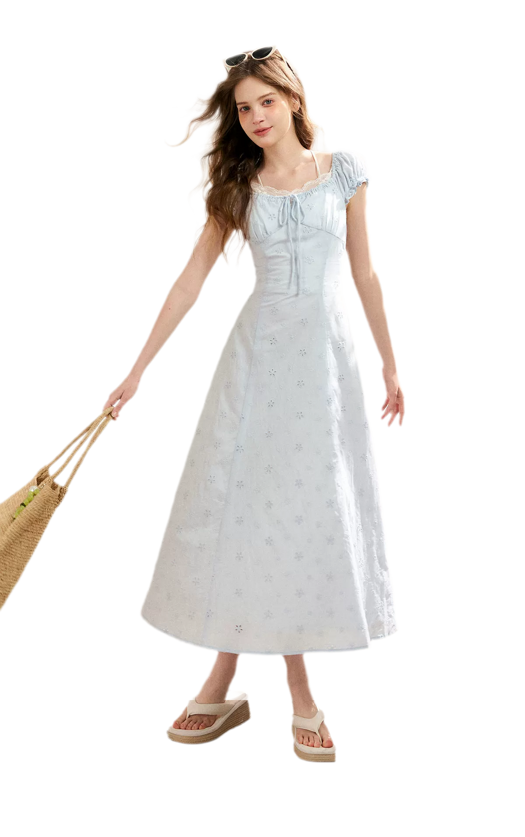 Embroidered A-Line Short Sleeve Dress
