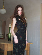 Dark Floral Mesh Qipao Dress