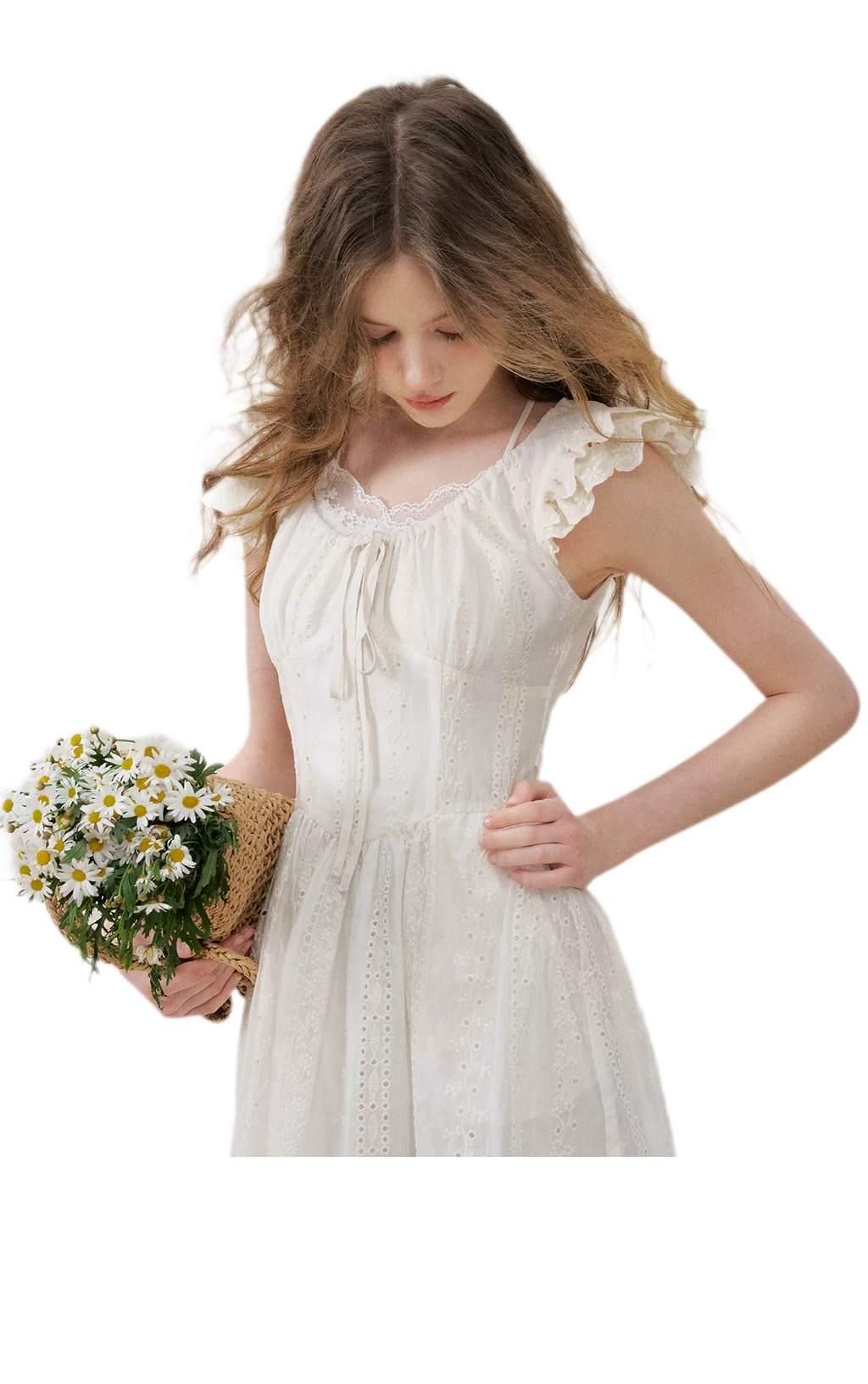 Embroidered Flutter Sleeve Dress
