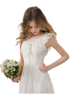 Embroidered Flutter Sleeve Dress