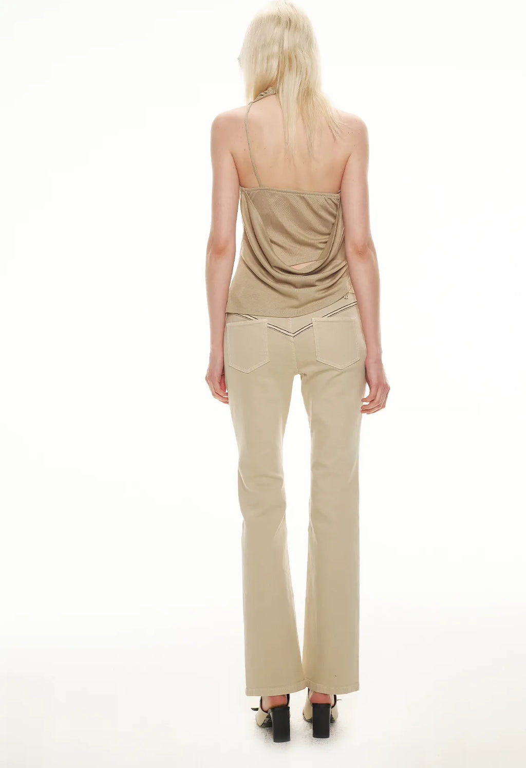 Tencel Satin Draped Halter Neck Tank Top