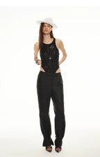 Tencel Linen Vintage Contrast Stitch Casual Pants