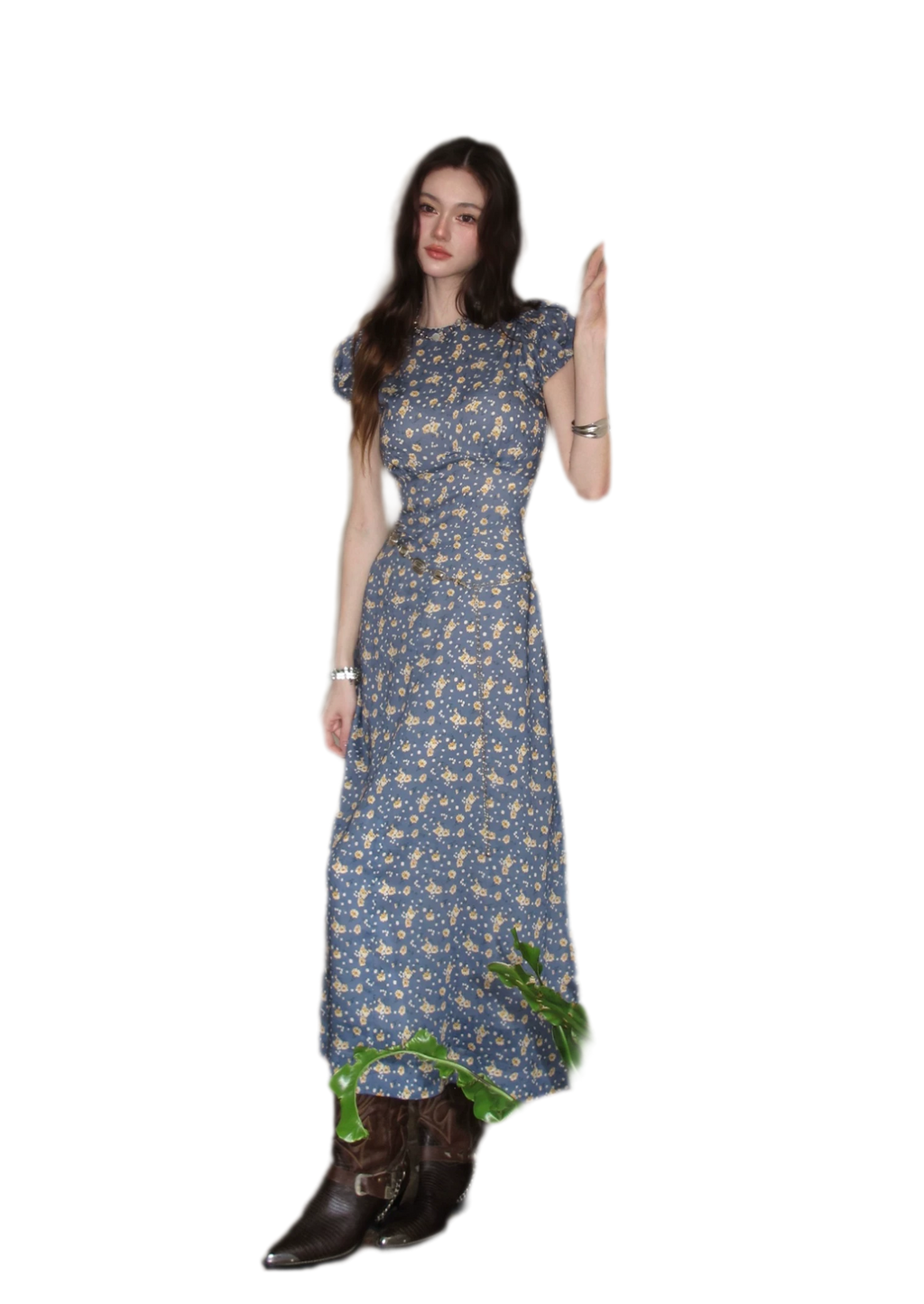 Blue Floral Tencel Dress