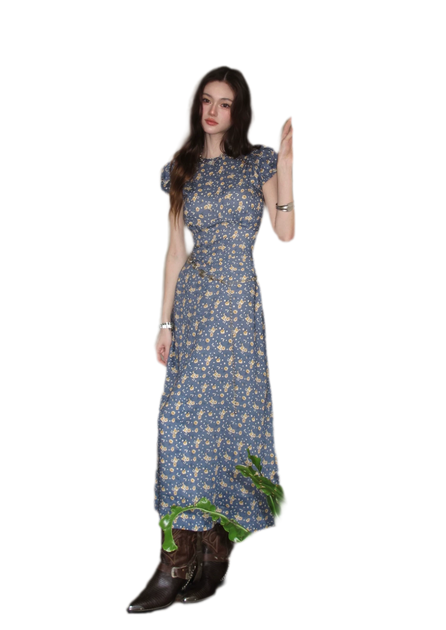 Blue Floral Tencel Dress