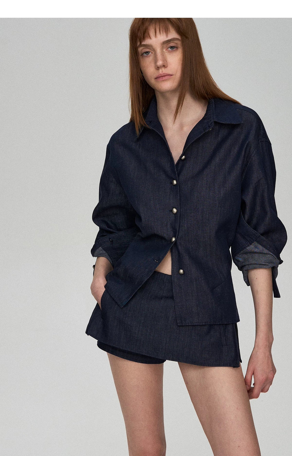 Tencel Linen Denim Shirt & Low-Waist Skirt