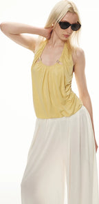 Modal Draped Halter Top with Pearl Neckline