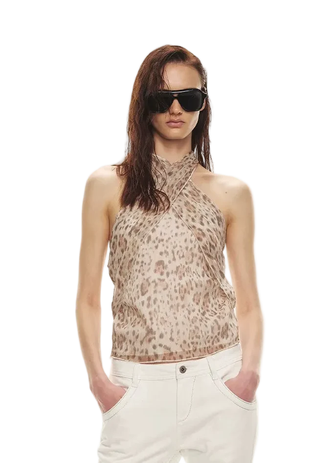 Sheer Matte Leopard Print Sleeveless Chiffon Top