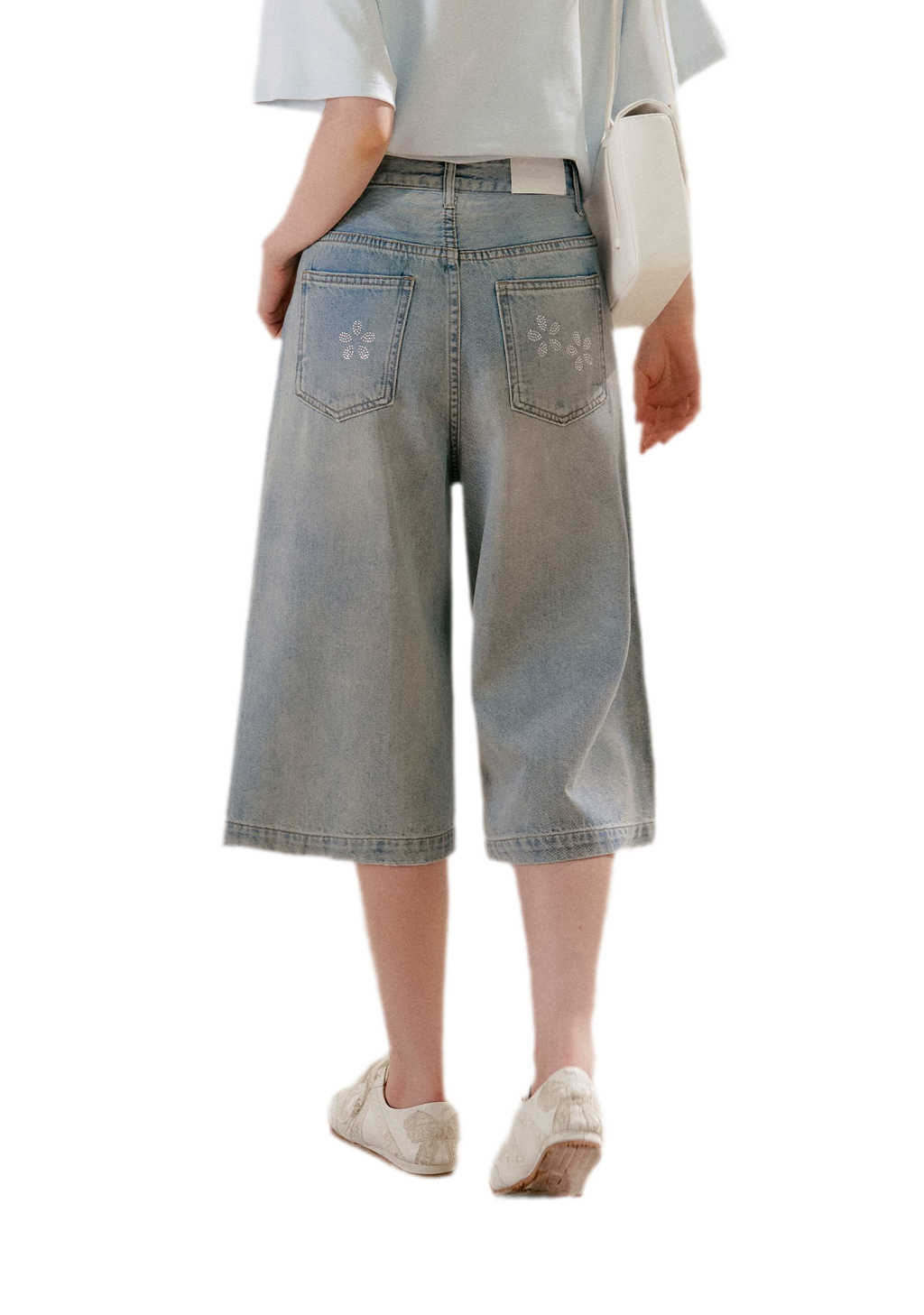 Rhinestone Floral Denim Culottes