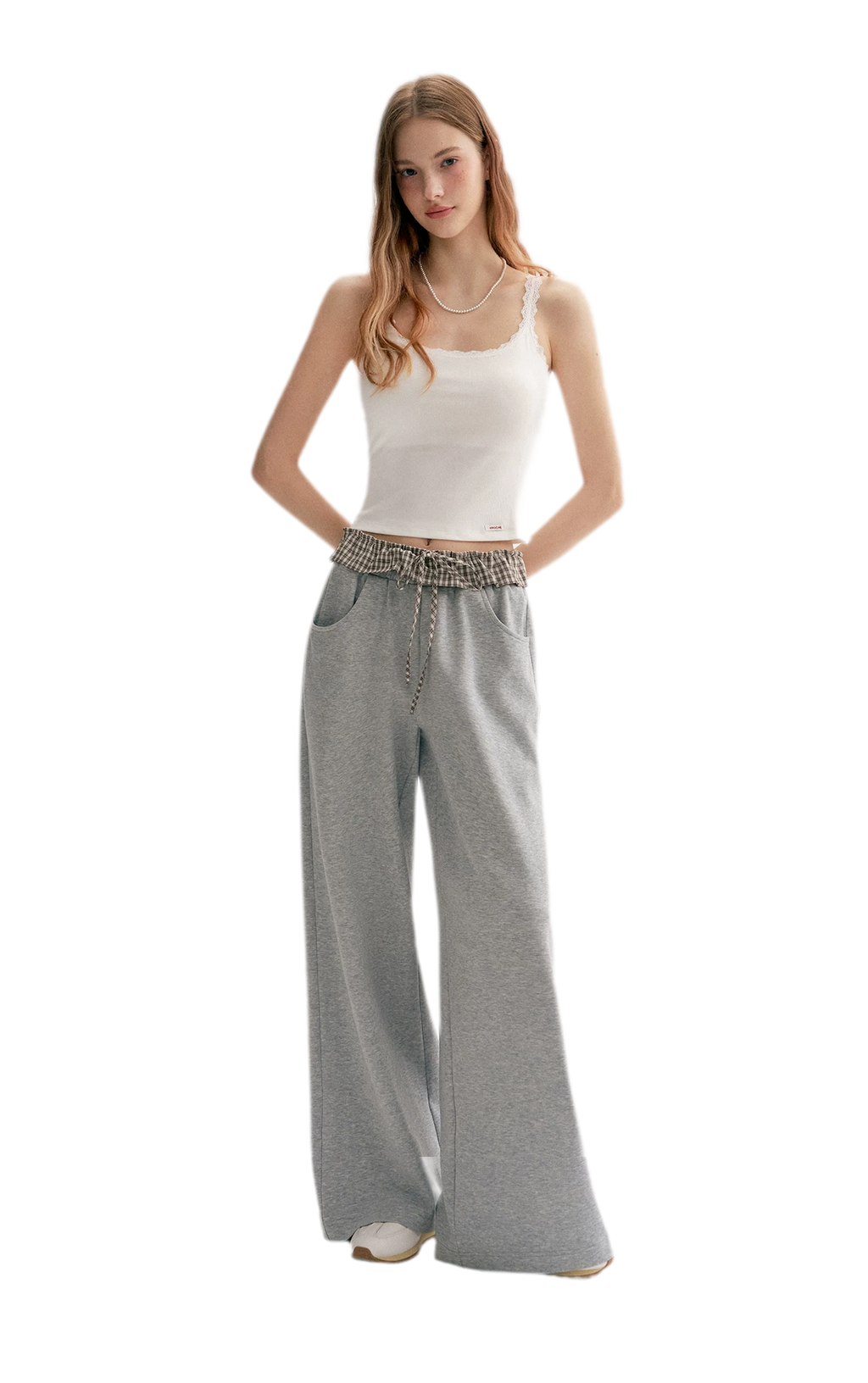 Contrast Plaid Wide Sweatpants