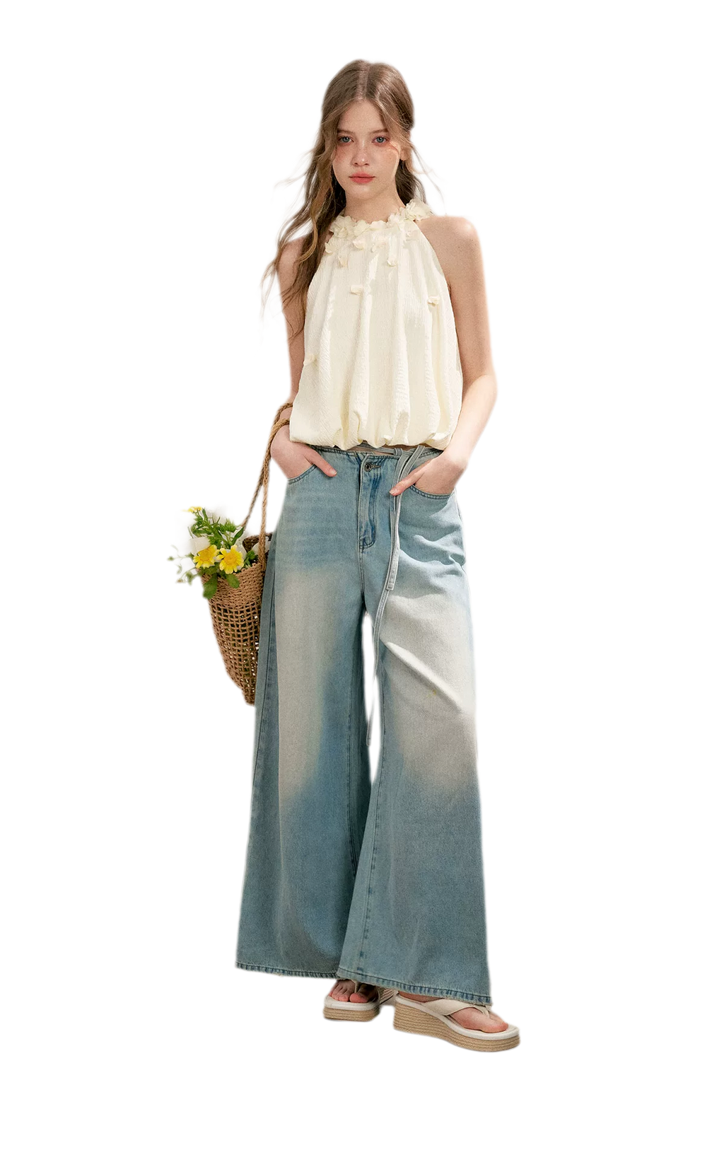 Halter A-Line Top with Floral Texture