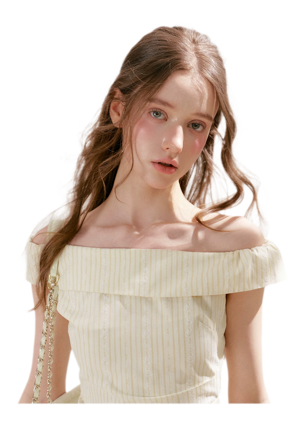 Striped Off-Shoulder Top and A-Line Skirt Set