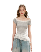 Asymmetric Lace Off-Shoulder T-Shirt