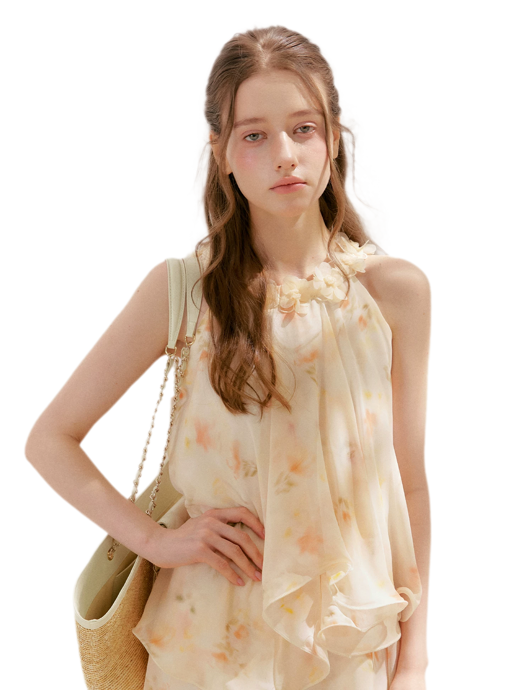 Chiffon Floral Halter Long Dress