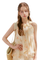 Chiffon Floral Halter Long Dress