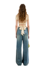 Soft Cotton Wide-Leg Jeans with Bow Detail