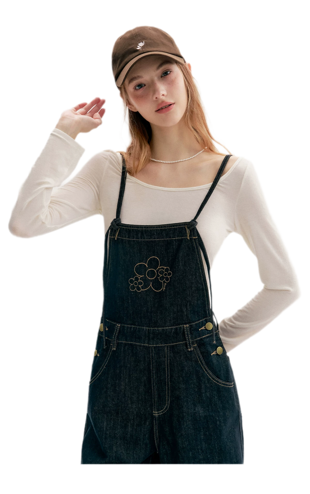 Contrast Floral Denim Overalls