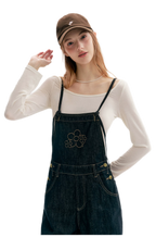 Contrast Floral Denim Overalls
