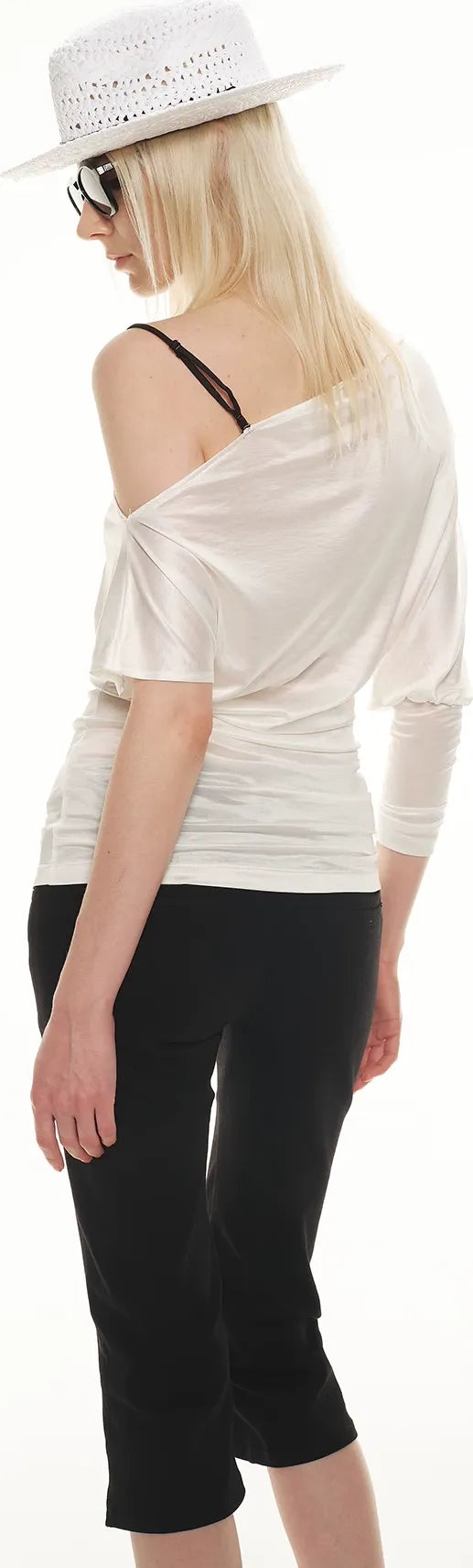 Satin Off-Shoulder Lace Trim T-Shirt