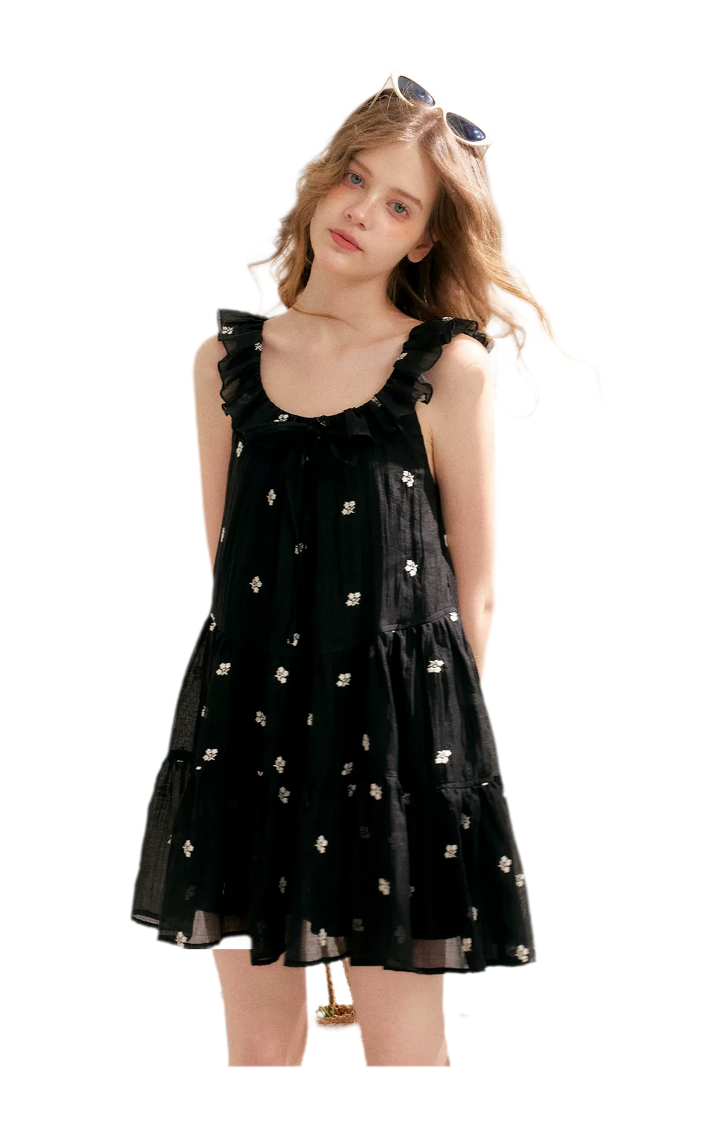 Tencel Embroidered Ruffle A-line Dress