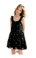 Tencel Embroidered Ruffle A-line Dress